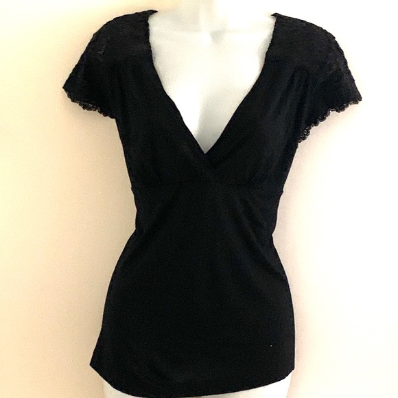 Banana Republic Black Surplice Lace Top - Picture 1 of 6